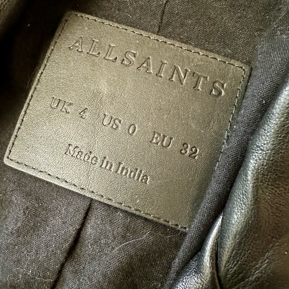 All Saints Black Leather Crop Biker Jacket - Picture 3 of 14